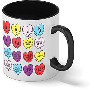 abcdefu fuck And your mom and your sister Weiße Kaffeetasse Mug mit schwarzen Felgen & Griff