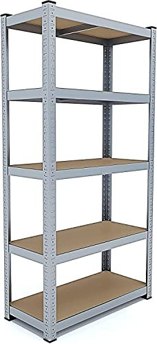 Scaffale In Metallo E MDF Scaffale Ad Alta Portata Fino a 875 kg Con 5 Ripiani Regolabili Ideale Per Garage Officina Cantina Capannone Magazzino Design Modulare 180 x 90 x 40 cm…