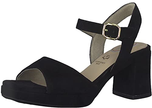 Tamaris Comfort Damen Sandalen mit Absatz aus Leder mit verstellbarem Riemen, Schwarz (Schwarz), 37 EU