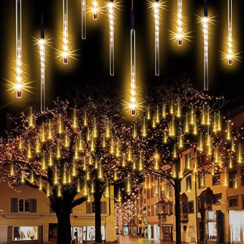 KINGCOO Solar Meteorschauer Regenlichter, Wasserdichte 30cm 10 Tube 360LEDs Schneefall Regentropfen Weihnachten Lichterketten für Hochzeit Party Garten Außen Innen Dekoration (Warmweiß)