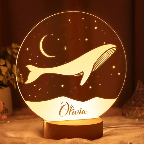 VEELU Nachtlicht Kinder Personalisierte LED Lampe Wal Geschenke Baby mit Name Arcyl Nachtlampe Raumdekoration Geschenk für Mädchen Junge Kinder Geburtstagsgeschenk