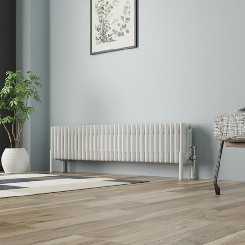 NRG Cast Iron Radiator Four Column 300x1460mm Gloss White | Traditional, Interior Designer Bathroom Radiator, Central Heating Rad, Radiator Wall Mounted, Kitchen Column Radiator