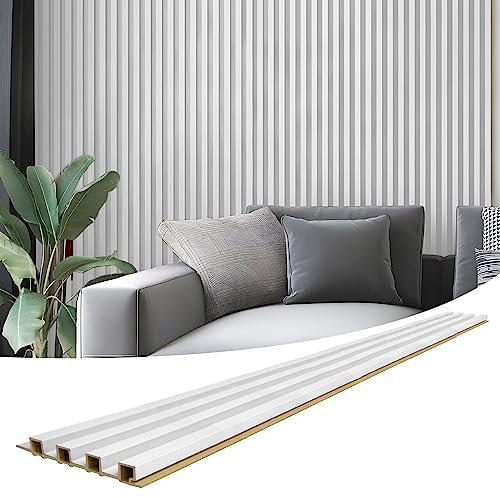 Art3d 8-Pack 96 x 6in. WPC Acoustic Slat Wall Panel for Modern Interior Decor, TV Background, Living Room, Matte White