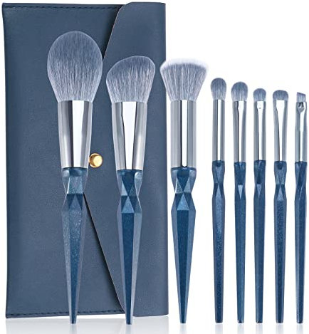 Ensemble de Pinceaux de Maquillage Bleu Saphir Professionnel avec Sac à Main par ENZO KEN, Set de Maquillage de Pinceaux Cosmétiques Scintillants, Pinceau de Maquillage Végétalien, en Résine.