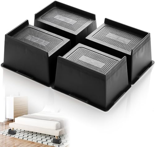 Noamus Lot de 4 rehausseurs de lit rectangulaires noirs de 10,2 cm - Très grands rehausseurs de meubles - En plastique durable antidérapant - Accessoire d'ameublement pour bureau, canapé, chaise,