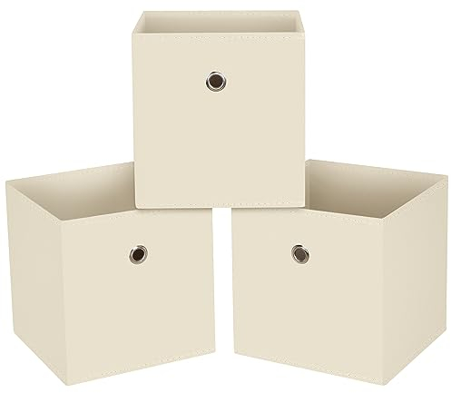 STOREONE Faltbare Aufbewahrungskörbe, 27,9 cm, schwarzer Stoffwürfel, Aufbewahrungskörbe, Schrank-Organizer für Regale, Schublade, Badezimmer, Heimdekoration, 3er-Set, cremeweiß
