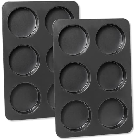 Elesinsoz 2 Pcs English Muffin Pans, 3.6 Inch Non-Stick 6 Cup Straight Side Cupcake Pan, Hamburger Bun Pan for Home/Kitchen Baking(Lid NOT Included)