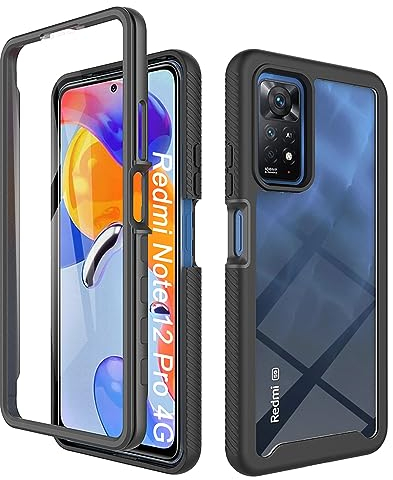 ESTH® Hülle für Xiaomi Redmi Note 12 Pro 4G 360 Grad Vollschutz Handyhülle Stoßfest Kratzfeste Staubdicht Klar Case Outdoor Panzerhülle mit Displayschutz und PC Bumper, Schwarz