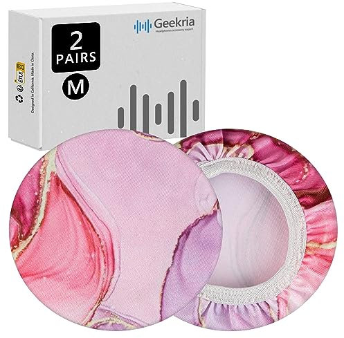 Geekria NOVA - 2 pares de fundas para auriculares de tela flexible (certificado de seguridad del producto), protectores lavables y elásticos para auriculares sobre la oreja, resistentes al sudor (M