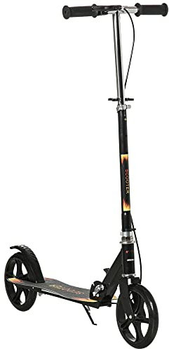 HOMCOM Monopattino per Bambini 7-14 Anni Pieghevole, in Plastica, PU e Metallo con Ruote Ampie e Manubrio Regolabile su 3 Altezze, 86x35x93/98/103 cm, Nero