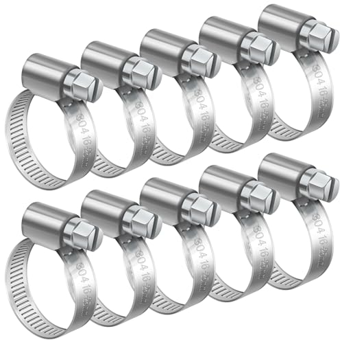 10 Pièces 16-25mm Collier de Serrage Réglable, Bolatus Collier de Serrage Inox 304 Collier Serrage Métallique pour la Plomberie, Piscine, l'Automobile et les Applications Mécaniques