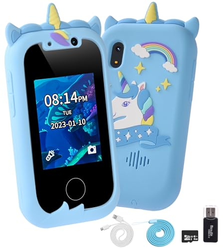 Ainiv Kinderkamera im Smartphone-Format mit Touchscreen, Einhorn Kinder Kamera, Wiederaufladbar Kinder Video Camcorder, Selfie- und Videofunktion, Effekten und vielem mehr für Kinder von 6-12 Jahren