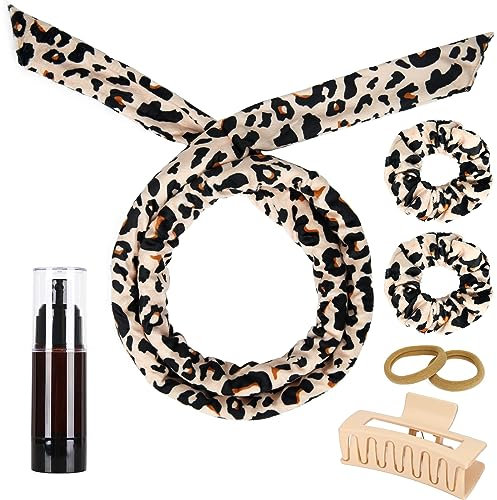Heatless Lockenwickler Stirnband, weiches Velours, hitzelose Locken, über Nacht, hitzeloses Lockenwickler-Set, Lockenwickler ohne Hitze für kurzes und langes Haar (Leopard, 7 Stück)