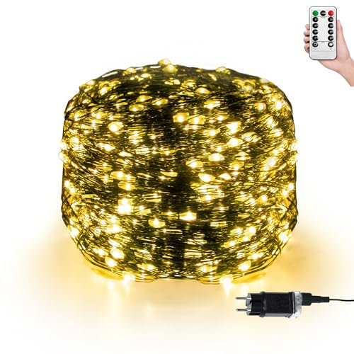UISEBRT LED Lichterkette Außen Innen Strom 150m mit Stecker & Fernbedienung - Lichterketten Kupferdraht mit 8 Leuchtmodi für Weihnachtsdeko, Halloween, Hochzeit, Party (150m 1500LED, Warmweiß)