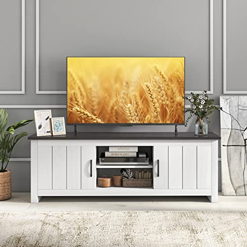 GIANTEX TV-Schrank TV-Board, Fernsehschrank Fernsehtisch TV Ständer für Fernseher bis zu 65 Zoll, Lowboard TV Kommode Holz mit offenen Fächern & 2 Türen, TV Lowboard Sideboard 145 x 40 x 50cm