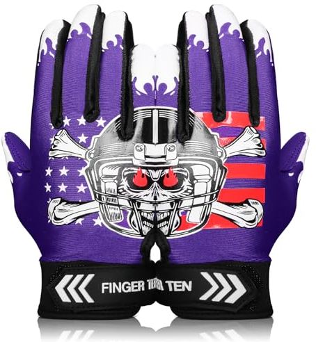 American Football Receiver Handschuhe für Youth Jungen Mädchen, Torwarthandschuhe rutschfest Impact Palm Protection Outdoor Sport, Wasserdicht Gloves Fit Kinder (Lila, M)