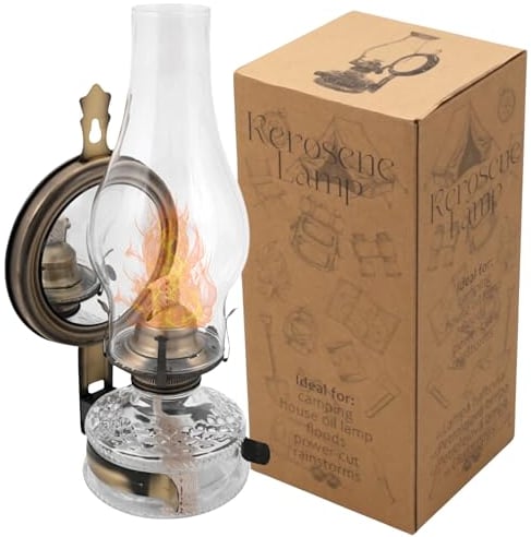 HUW Ölglas-Öllampe mit verstellbarer Flamme, Petroleumlampe, Retro, Rustikaler, Loft, Vintage-Dekoration, Garten, Terrasse, Innenarchitektur,Buddhistischer, Lampion-Laterne (LAN341, 31cm x 7,3)
