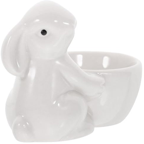 Zerodeko Keramik-Kaninchen-Eierbecher Osterhase Porzellan-Eierhalter Eier-Organizer Tasse Hasen-Statue Eier-Display-Halter Kaninchen-Teelicht-Kerzenhalter Für -Frühlingsdekoration