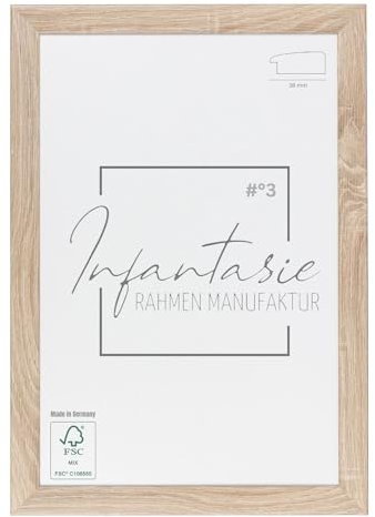 Infantasie 'N°3' Bilderrahmen 25x30 handgefertigt nach Maß | Eiche Sonoma | MDF-Holz Design Collage Holzbilderrahmen inkl. Acrylglas und Metall Aufhänger (Querformat & Hochformat)