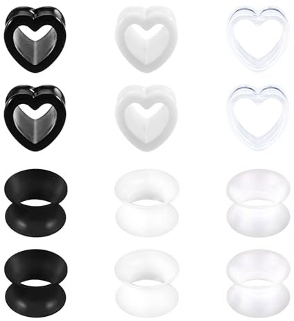 MODRSA Tunnel Ecarteur en Acrylique Forme de Coeur - Piercing Oreille en Silicone 12mm pour Femme