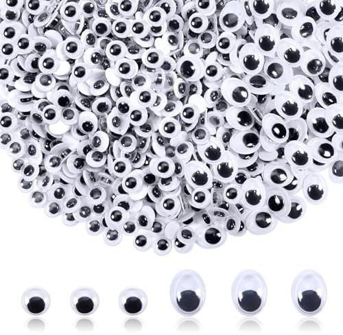 TOAOB 1000 Piezas Ojos Móviles Adhesivos Plástico Autoadhesivos Wiggle Eyes Redondos Negros 6mm y 10mm para Bricolaje Manualidades Accesorios Scrapbooking Navidad Decoració