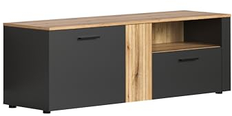 trendteam smart living - Esteban - TV-Schrank - Anthrazit/Evoke Eiche - 3 Fächer und 1 Vollauszug-Schublade - (BxHxT) 150 x 50 x 42 cm - Kabeldurchführung