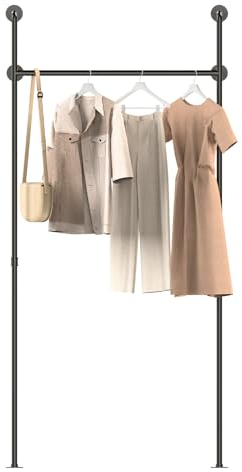 YheenLf Kleiderstange Wandmontage 180 kg Traglast - Offener Kleiderschrank oder Kleiderständer industrial gold aus Metall Wasserrohren, 1-Säule und 1-Etagen, 105x220 cm