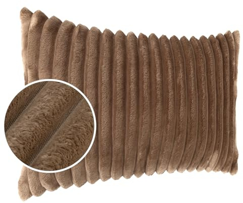 Dekokissen Kissenbezug Sofakissen Pillow Plüsch Kuschelkissen Zierkissen Cord Kissen Couchkissen Kord Kissenhülle ultraweich gestreift Lilli 30x50cm ohne Füllung Beige