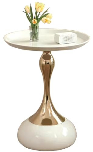 SINBINTA Runder Beistelltisch, Metall-Beistelltisch, moderner Snacktisch, Kaffeetablett, Teetisch für Schlafzimmer, Wohnzimmer, Sofa, Nachttisch, Nachttisch für kleinen Raum (Weiß)