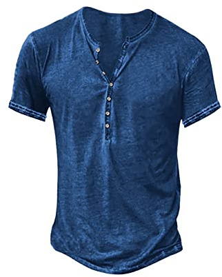 Mens Henley T-Shirts Long/Short Sleeve Retro V Neck T Shirt Slim Fit Cotton Casual Shirts