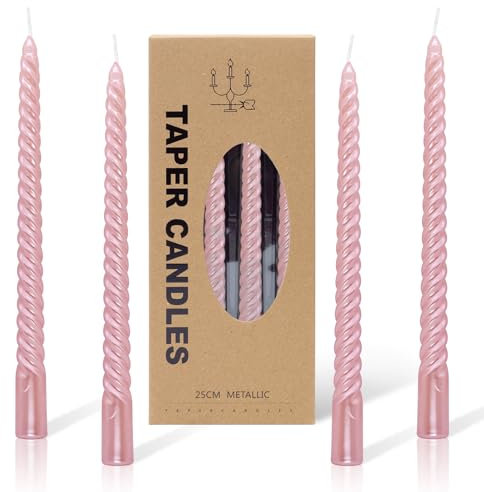 Spiralkerzen, Gedrehte Dinnerkerzen, Tropffrei Brenndauer 6 Stunden Kerzen Geeignet für Kerzenständer Tischdekoration, Urlaub Dekoration Party Dekoration 4 Stück (Rosa)