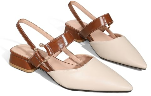 qibusleen Donne Cross Strap Low Block Tacco Chunky Slingback Pumps, Carino Anello di Metallo Chiuso Punta Sandali Tacchi per Le Donne Casual Dress Slip On Scarpe