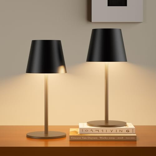 lundwa Dimmbare 2 Stück led akku tischleuchte 26CM, 5000mAh camping lampe akku aufladbar,3W 3000K tischleuchte kabellos, IP54 Outdoor Tischlampe für Restaurant, Schlafzimmer, Bar(Schwarz)