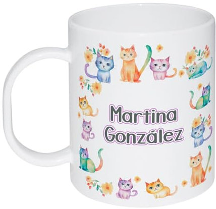 Kembilove Taza Personalizada - Taza Plástico Infantil - Regalos Infantiles para el Cole - Taza Original con Nombre - Gatitos (3.5 oz)
