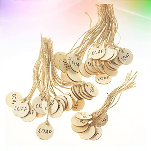 STOBOK 50 Pcs Etiquetas Colgantes Etiquetas De Vino Etiquetas Para Botellas Colgar Etiquetas De Botellas Etiquetas De Cuello De Vino Decoración De Moda Adornos Redondos De Madera