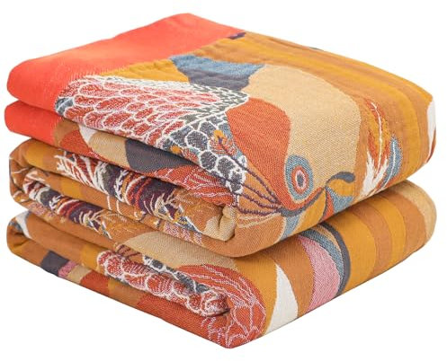 HOORDRY 100% Baumwolle Decke Tagesdecke 200x230CM,Doppelseitig Boho Kuscheldecke mit Fransen, Musselin Decke Couchdecke Wendedecke für Fernsehen oder Nap auf dem Stuhl,einzelbett für Ganze Saison