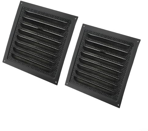 Rejilla de ventilación de acero inoxidable para aplicaciones de techo y pared, 20 x 20 cm, 2 unidades, color negro