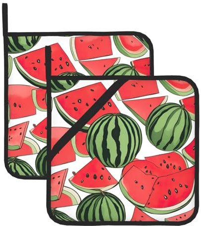 Juego de alfombrillas aisladas con estampado de sandía roja, soportes para ollas para cocina, apto para microondas, horno y parrilla al aire libre