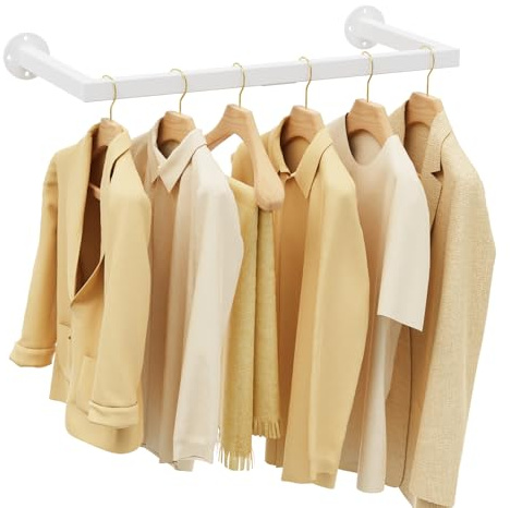 Yawinhe 64cm Kleiderstangen für die Wand,1Pack Rohr Kleiderständer,Weiß | Garderobenstange Wandmontage,Kleidergestell Rechteck für die Wand,Platzsparend Kleiderständer, Industrierohr für Wohnzimmer