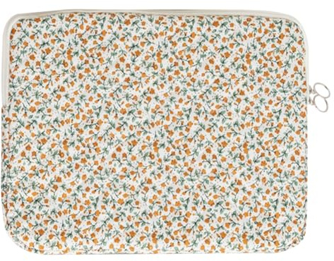 CHAMAIR 15 Inch Laptop Sleeve Patterned Floral Laptop Case Cute Laptop Sleeve Puffy Quilted Laptop Sleeve Womens Aesthetic Macbook Case 14'' 15'' (A05 Yellow Floral 15inch)