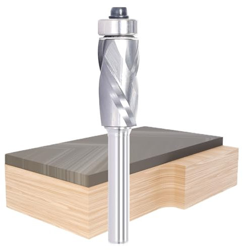Akylin Carbide Compressiom Spiral Flush Trim Router Bit with 1/4 shank, Bottom Bearing Compressiom Cut Flush Trim Bit, Up & Down Cut for Wood Pattern Flush Trimming( (1/4” SD, 1/2 CD , 1 CL)