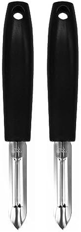 FACKELMANN Initial Straight Peeler, Swivel Peeler, Potato Fruit & Vegetable Peeler, Universal Peeler, Stainless Steel Blade, Plastic Handle, 19cm, Black (Pack of 2)