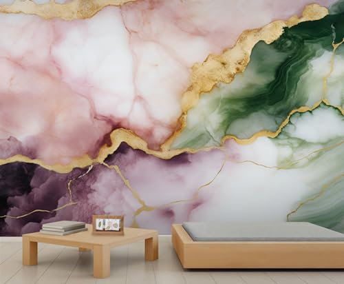 YEMYOR Peintures murales en marbre or rose, lignes dorées irrégulières, papier peint effet marbre violet, à faire soi-même-400x280cm