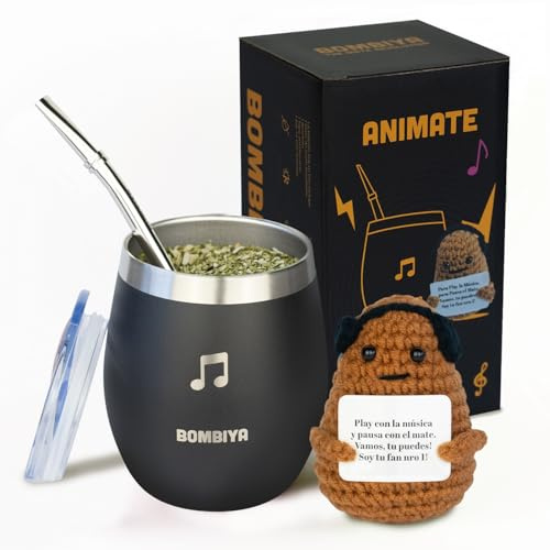 Animate Mate Argentino Edición Soy tu Fan – Kit Mate con taza mate, bombilla con filtro y una tapa plástica para la yerba – Doble pared de acero inoxidable – Ideal para regalar