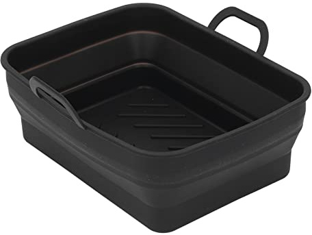 Nikou Molde Silicona Freidora de Aire, Olla Rectangular de Silicona para Freidora, Bandeja de Repuesto, de Silicona Negra, para Freidora de Aire, 20 x 15,5 cm