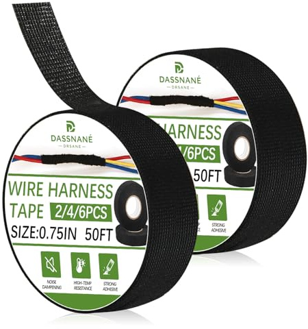 DASSNANE 2 Rolls Fabric Electrical Tape,3/4 Inch x 50FT Wire Loom Tape, High Temp Wire Cable Loom Self Adhesive Fabric Tape for Automotive Engine Harness Wrap Protection,Insulation