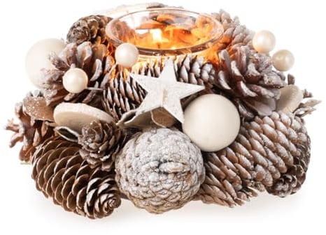 itsisa Adventsgesteck mit Zapfen, Stern, Kugel und Teelichtglas D:18 cm - Adventsdeko, Adventskranz, Weihnachten, Advent, Weihnachtsdeko, weihnachtliche Tischdeko