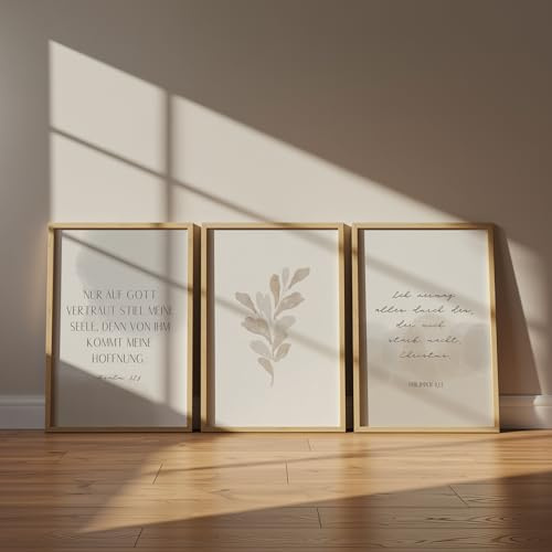 AusGlaubenLeben®, Gott meine Hoffnung meine Stärke, 3er Set Christliche Poster, Bibelvers, Christliche Bilder, Jesus Bild, Wohnzimmer Deko, Taufgeschenk, Schlichte Wanddeko, Glaube Liebe Hoffnung (A4)