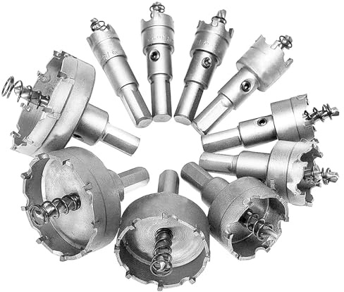 Yuentoen scie cloches en carbure, lot de 10 scie cloche metal, | Diamètre 16 à 50 mm,,scie cloche,Pour aluminium fin, inox fin, etc (10)