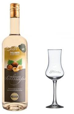 Dolomiti Haselnuss - Schnaps 35% vol. - mit einem Prinz Glas